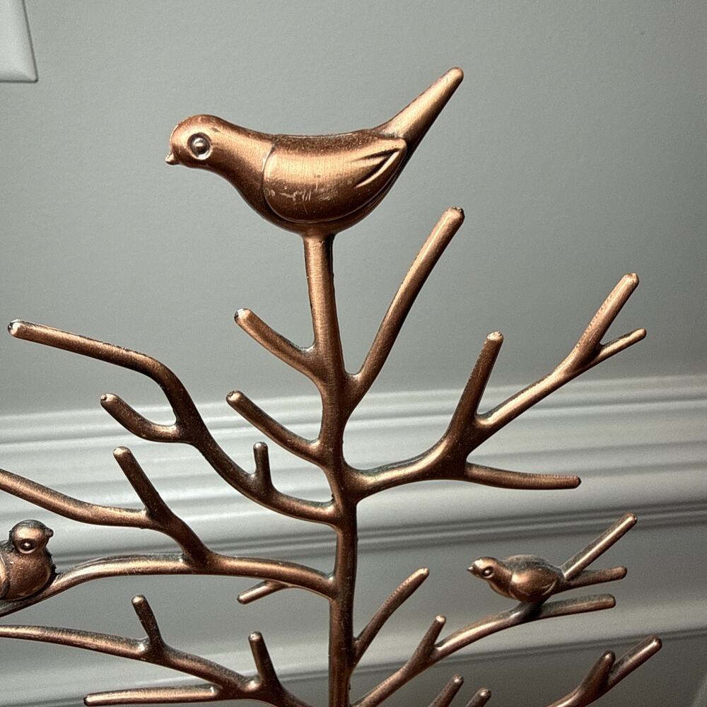 Copper Tone Bird Tree Jewelry Holder Organizer Trinket Dish Necklace Stand - Picture 3 of 8